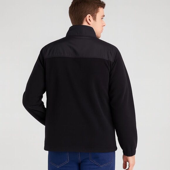 Puma Mens Black Zip-Up Fleece Jacket With Nylon Chest Panel & Logo Size XL - Picture 2 of 14